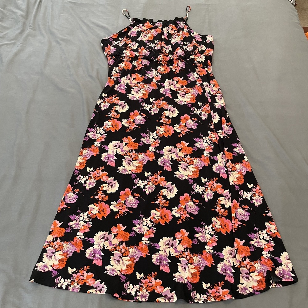 Gilli Dress Women's 2X Black Floral‎ Giulietta Square Neck Maxi Plus Size Summer